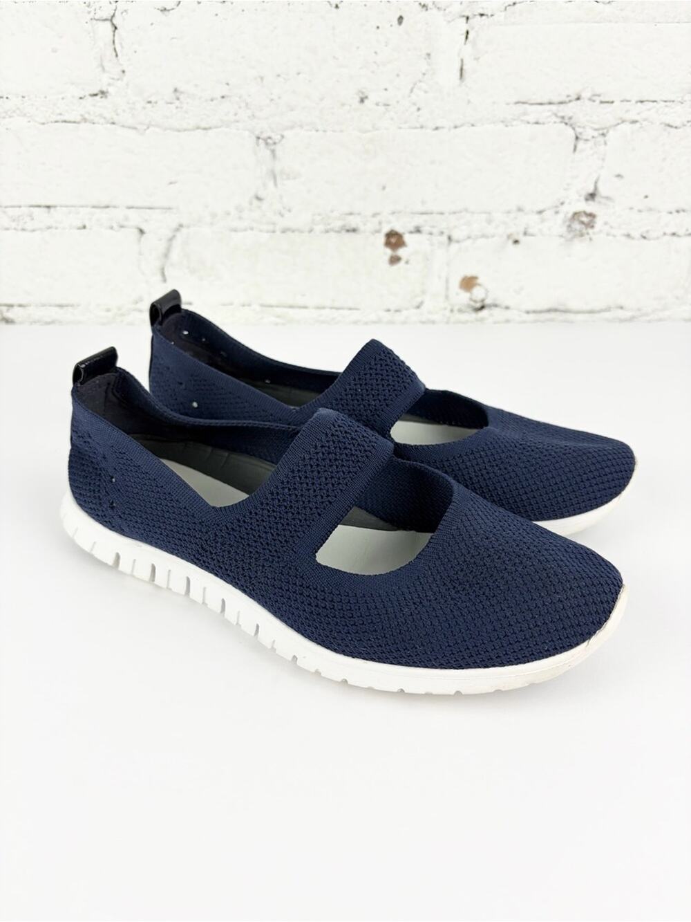Cole Haan Zerogrand Marine Navy Blue Stitch Lite Mary Jane Loafer Sandal 7